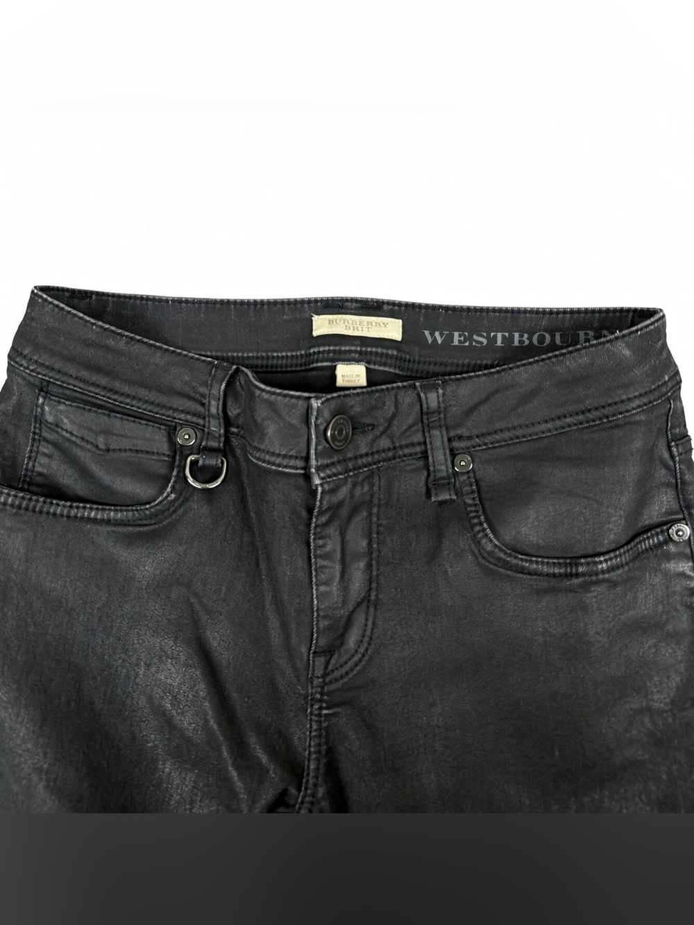 Burberry Brit Westbourne Skinny Jeans 28W Black Coated Check Pocket - Picture 3 of 4